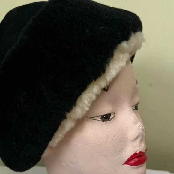 Vintage Shearling Bucket Rimmed Hat Sheepskin Fur Cozy Warm Leather Custom Fur - Picture 12 of 13